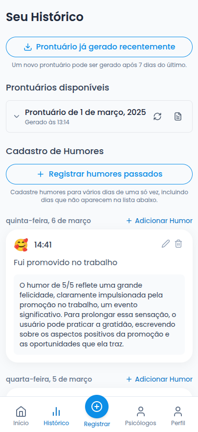 Tela de registro de humor